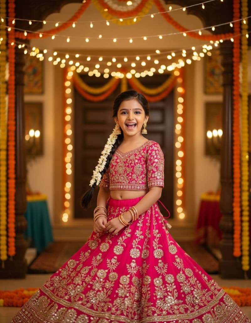 Indian girl in a stunning pink festive lehenga