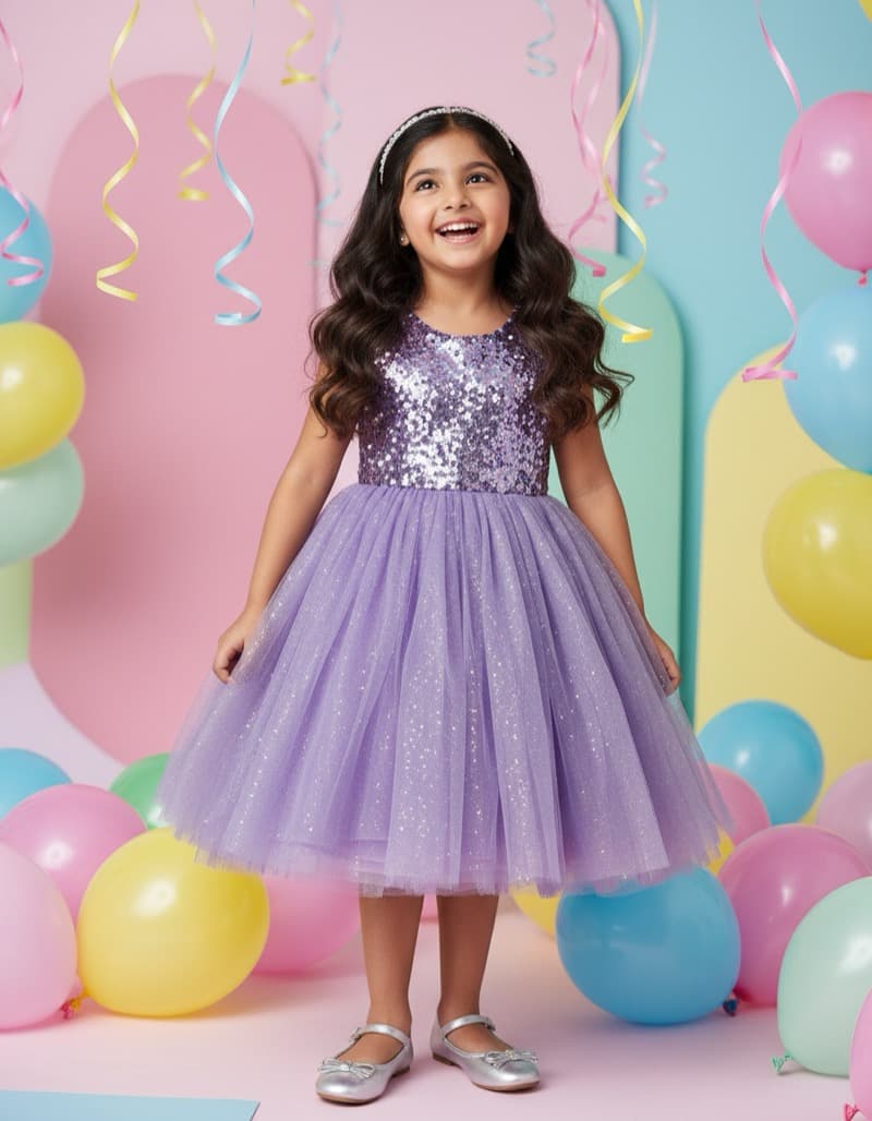 Indian girl in purple birthday party dress