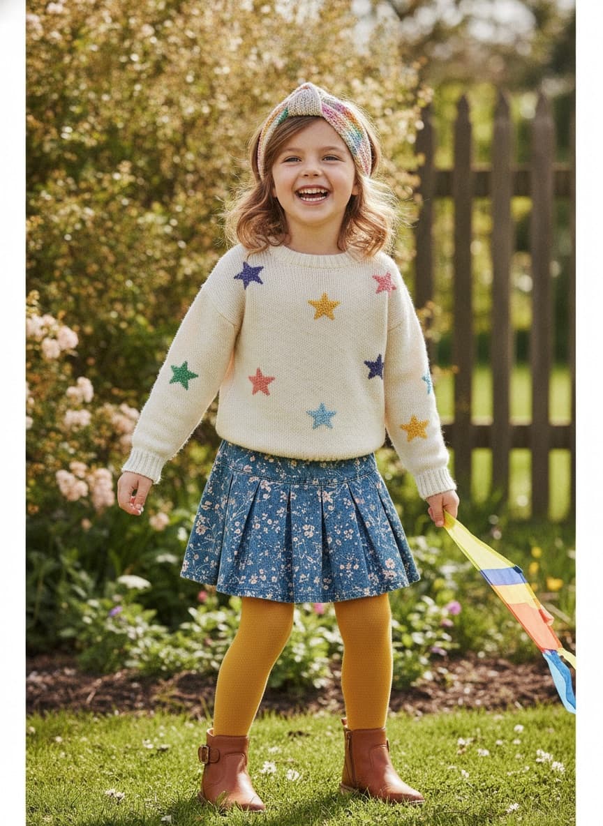 Happy young girl smiling in a stylish, well-coordinated outfit